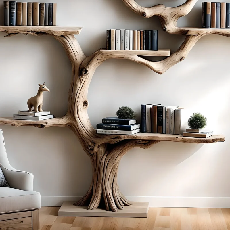 floating bookshelf tree shaped bookshelf old wooden bookshelf, driftwood - Image 3