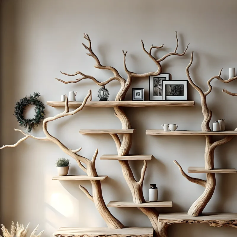 Floating Tree Branch Bookshelf Decorative Shelf Solid Natural Wood Bookshelf Customized Bookcase - Image 2