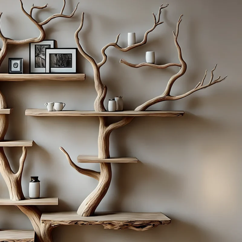 Floating Tree Branch Bookshelf Decorative Shelf Solid Natural Wood Bookshelf Customized Bookcase - Image 3
