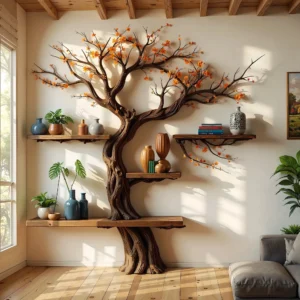Handcrafted Tree Bookshelf, Natural Wood, Exquisite Craftsmanship.