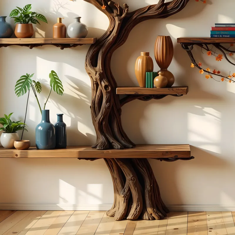 Handcrafted Tree Bookshelf, Natural Wood, Exquisite Craftsmanship. - Image 2