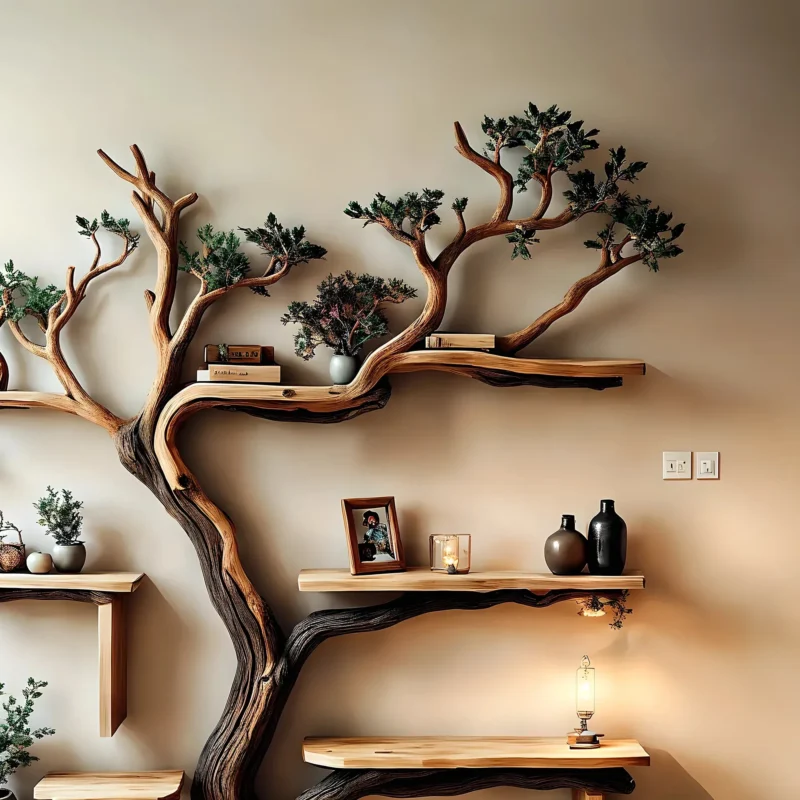 Handmade natural wooden tree branch bookshelf, children's room bookshelf, gift - Image 4