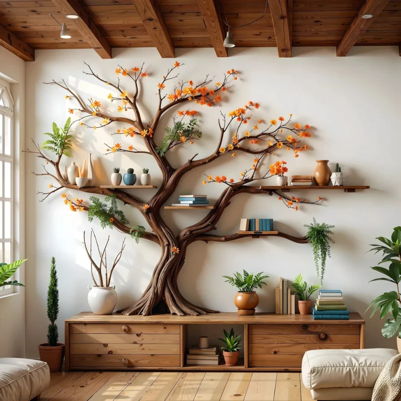 Handmade Tree Branch Bookshelf, Creative Design with Nature’s Touch