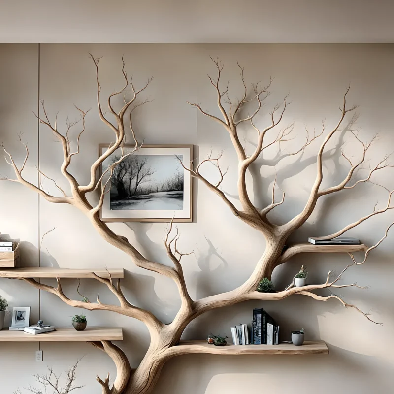 Handmade tree branch bookshelf, natural wood, preschool bookshelf, children's room bookshelf, solid wood - Image 2