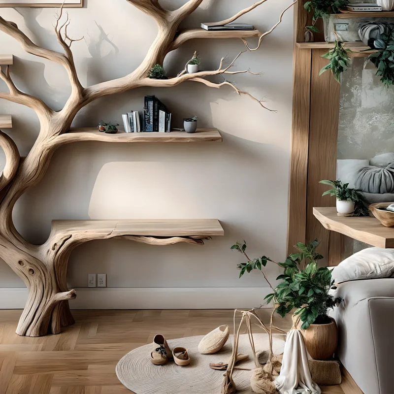 Handmade tree branch bookshelf, natural wood, preschool bookshelf, children's room bookshelf, solid wood - Image 3