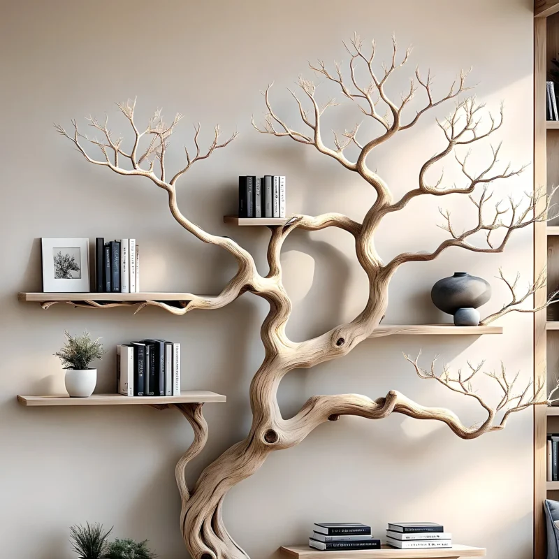 Handmade tree branch bookshelf, natural wood, preschool bookshelf, children's room bookshelf, solid wood floating shelf - Image 2