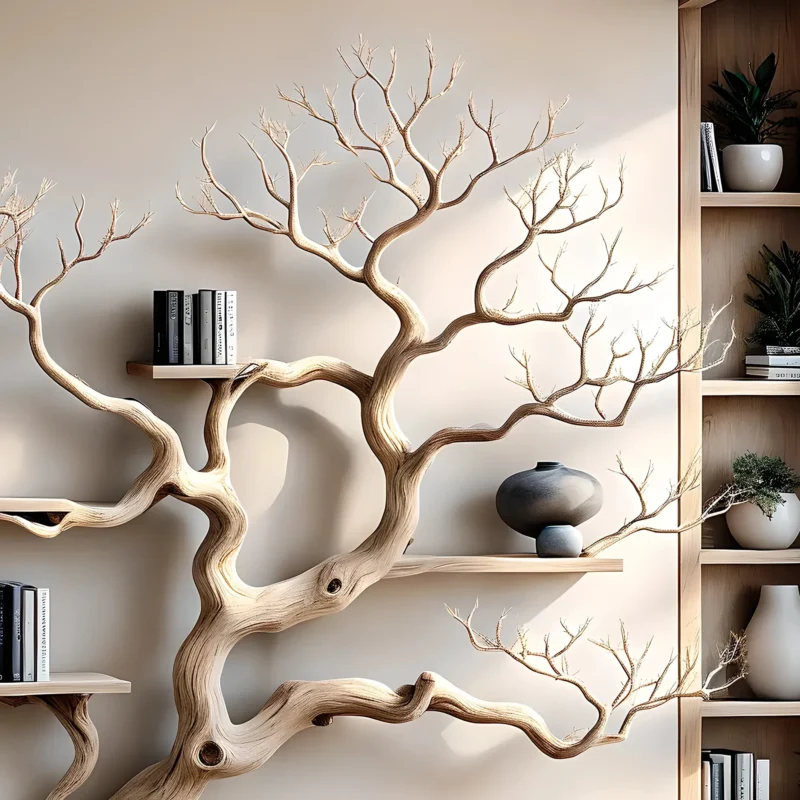 Handmade tree branch bookshelf, natural wood, preschool bookshelf, children's room bookshelf, solid wood floating shelf - Image 3