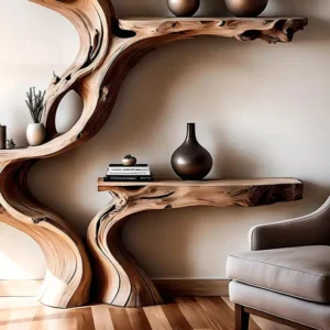 Handmade Wooden Bookshelf, Natural Wood Floating Shelf for Baby Room Decoration.