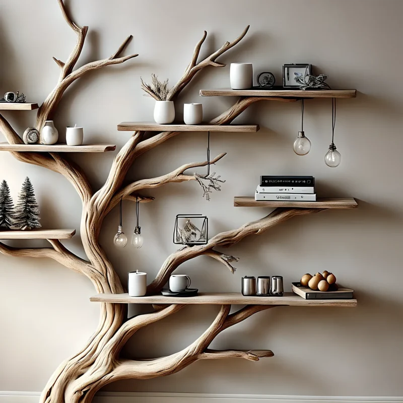 Narrow floating living table with solid wood bookcase and floating bookshelf - Image 3