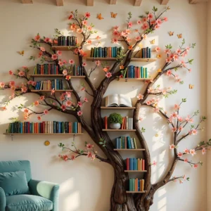 Natural Wood Book Tree Shelf, Stylish & Functional Storage