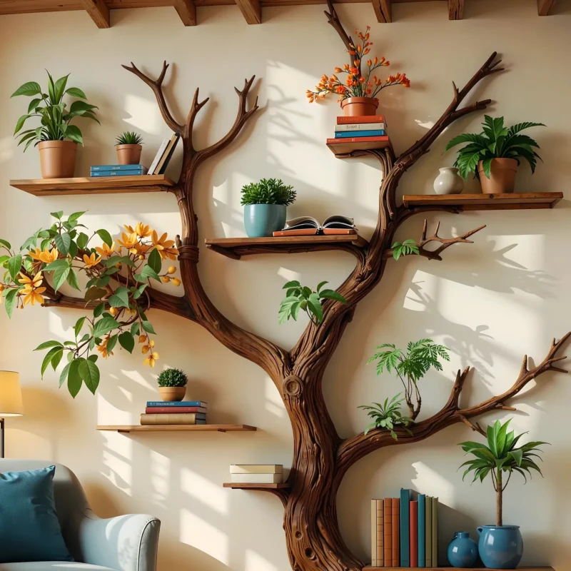 Natural Wood Tree Bookshelf, Handmade by Skilled Artisans. - Image 2