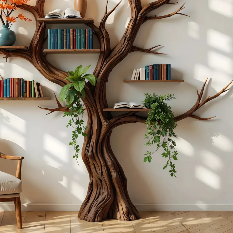 Natural Wood Tree Branch Bookshelf, Stylish, Unique & Space-Saving - Image 2