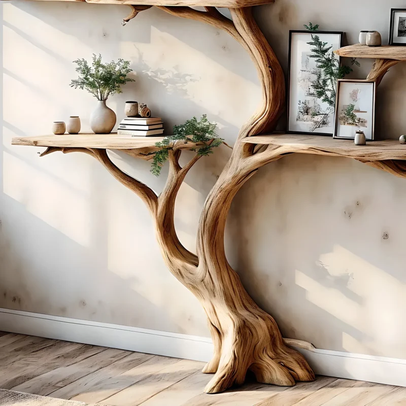 Natural wooden decorative bookshelf, tree-shaped bookshelf, solid wood bookshelf, handmade bookshelf - Image 3