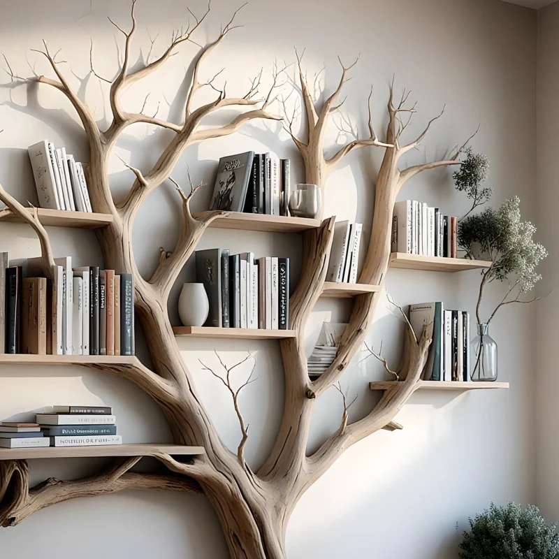 Nature-Inspired Tree Branch Shelves,  Live Edge and Driftwood Design