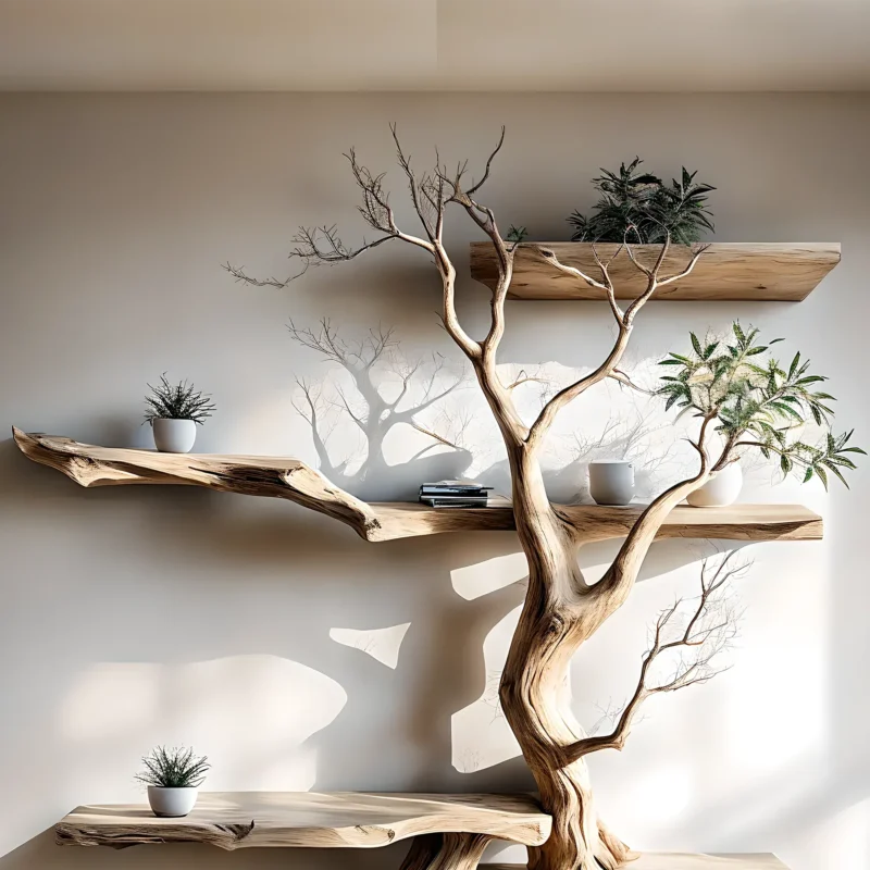 Perennial wooden BOOKSHELVES, tree-shaped bookshelves, floating shelves, decorative shelves - Image 3