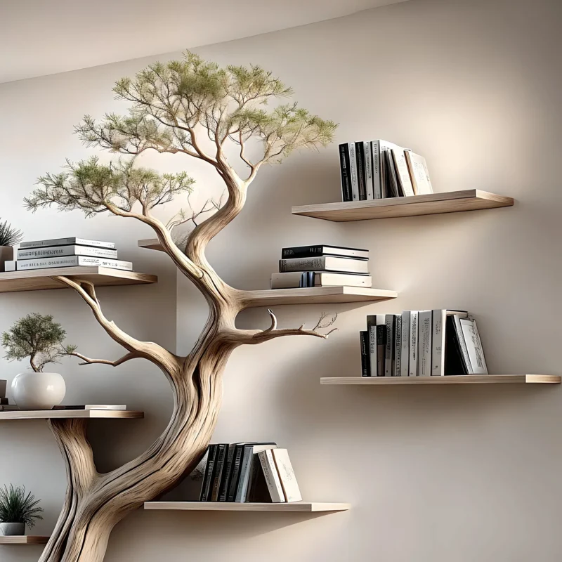 Solid perennial wood bookshelf, floating shelf, tree-shaped bookshelf - Image 2