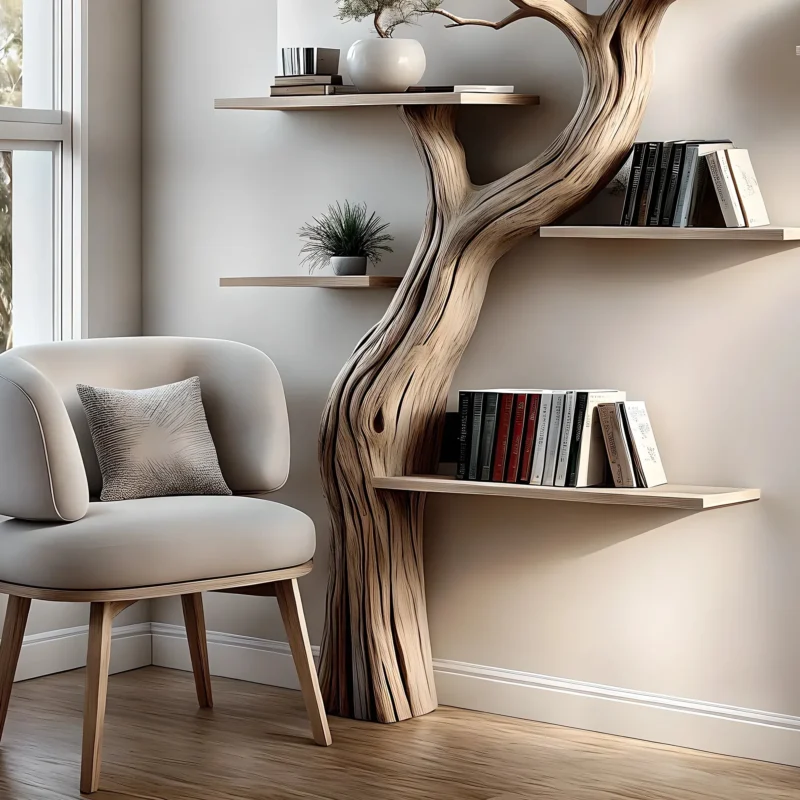 Solid perennial wood bookshelf, floating shelf, tree-shaped bookshelf - Image 3
