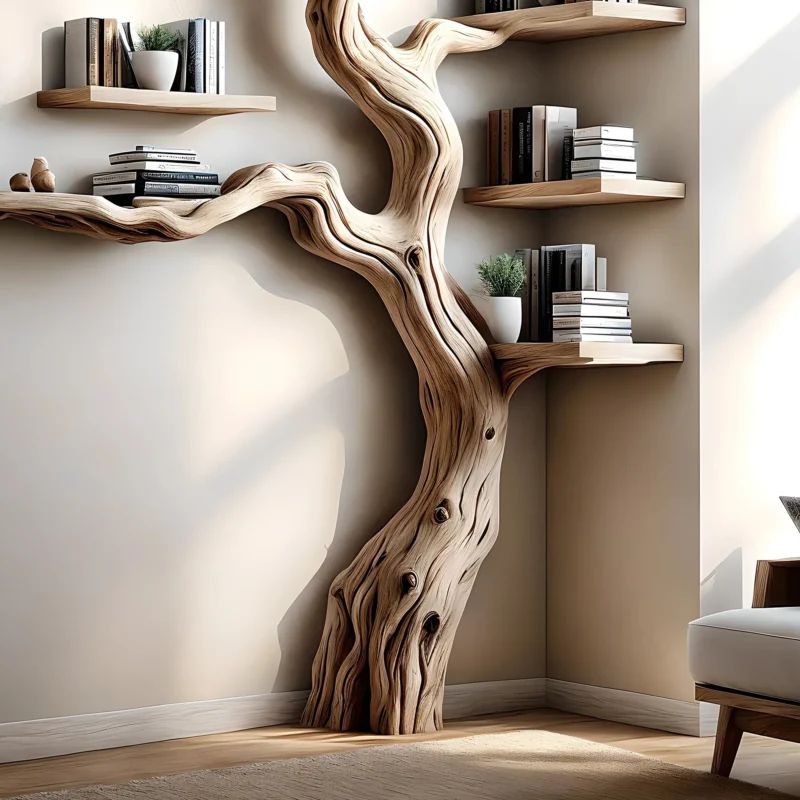 Solid perennial wood bookshelf, floating shelf, tree-shaped bookshelf - Image 3