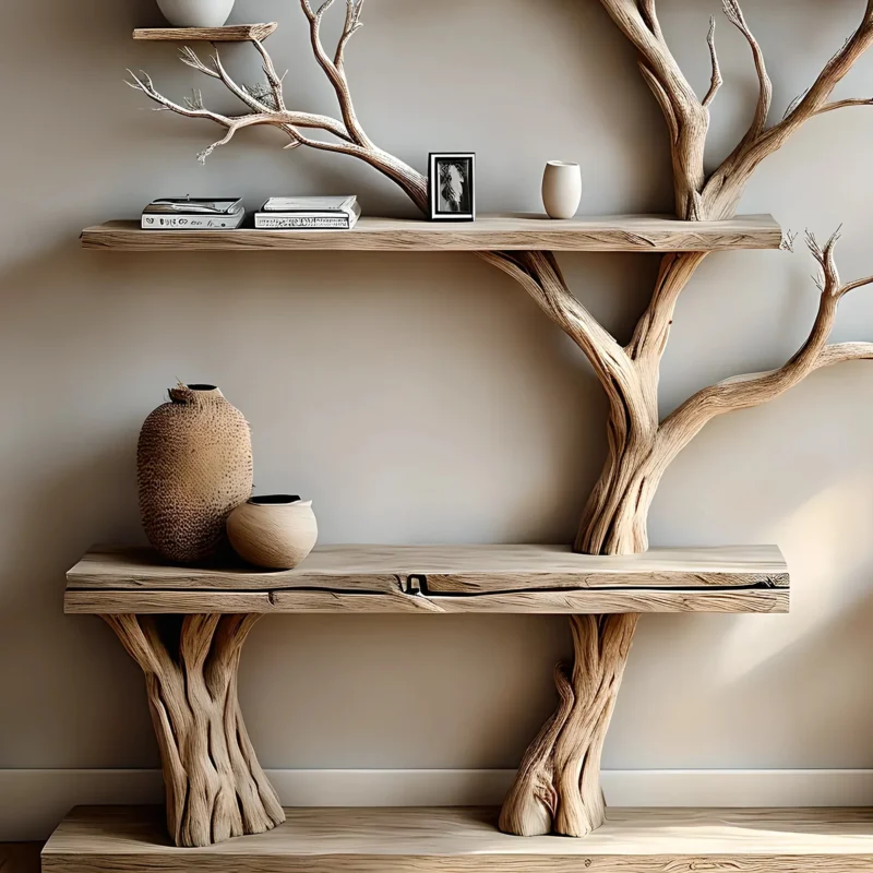 Solid Wood Tree Branch Bookshelf Wall Hanging Living Edge Custom Shelf - Image 2