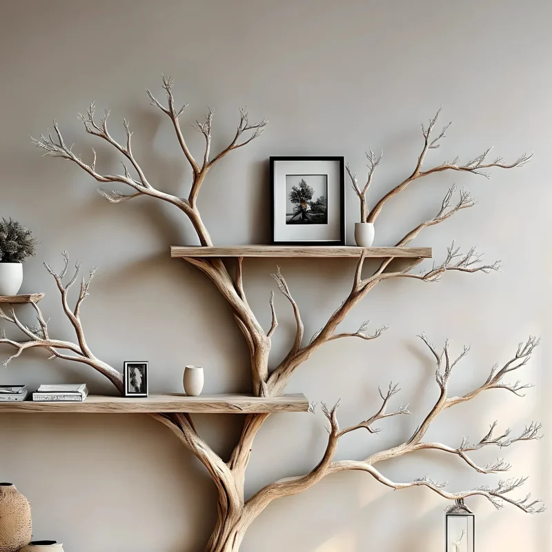 Solid Wood Tree Branch Bookshelf Wall Hanging Living Edge Custom Shelf - Image 3