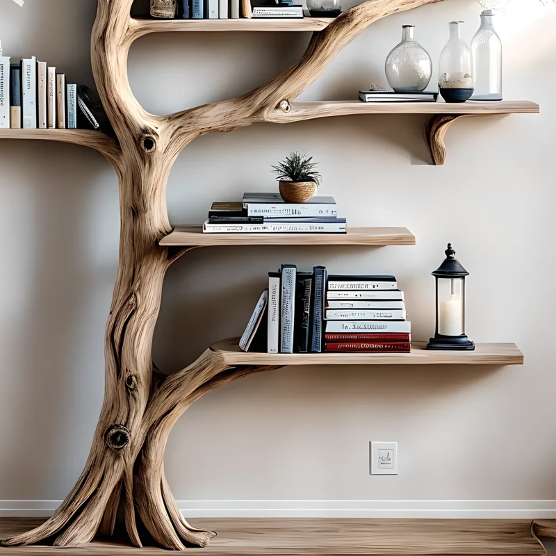 Solid wood tree branch bookshelf, handmade wall hanging, interior decoration for living room - Image 2