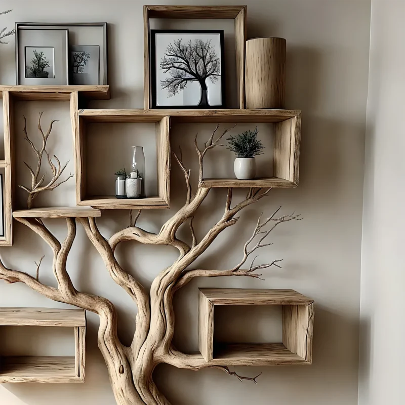 Tree bookshelf floating book shelf bookcase solid wood hanging shelves unique decor for living room - Image 3