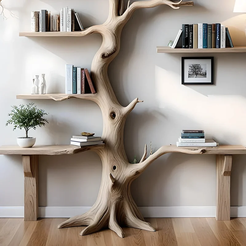 Tree bookshelf for living room or bedroom Handmade wooden furniture Driftwood branches bookshelves solid wood floating wall shelves. - Image 2