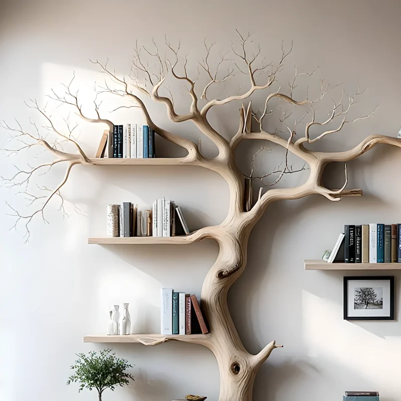 Tree bookshelf for living room or bedroom Handmade wooden furniture Driftwood branches bookshelves solid wood floating wall shelves. - Image 3