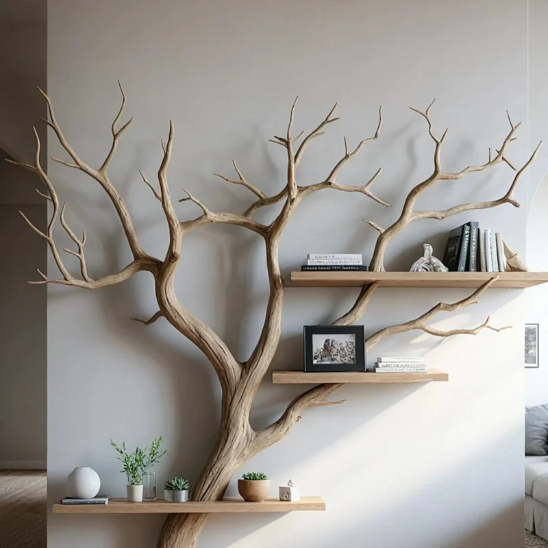 Tree branch bookshelf, entryway rustic console table, Driftwood farm console handmade christmas gift. - Image 2
