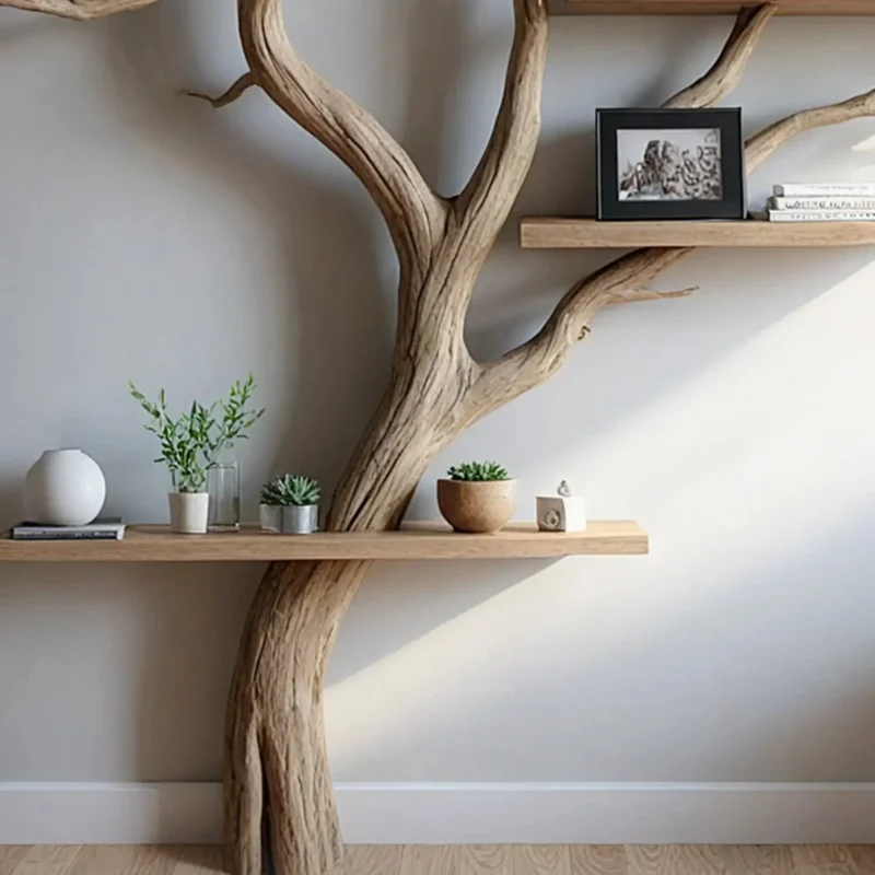 Tree branch bookshelf, entryway rustic console table, Driftwood farm console handmade christmas gift. - Image 3