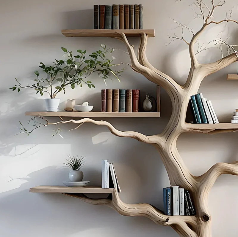 Tree branch bookshelf, entryway rustic console table, Driftwood farm console handmade christmas gift. - Image 2