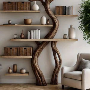 Tree branch bookshelf, handmade items, floating bookshelf, bookshelf