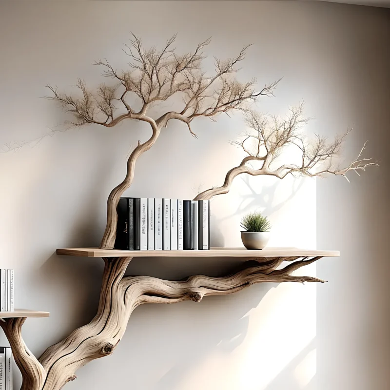 Tree branch bookshelf, handmade items, floating bookshelf, bookshelf, living room, bookshelf - Image 2