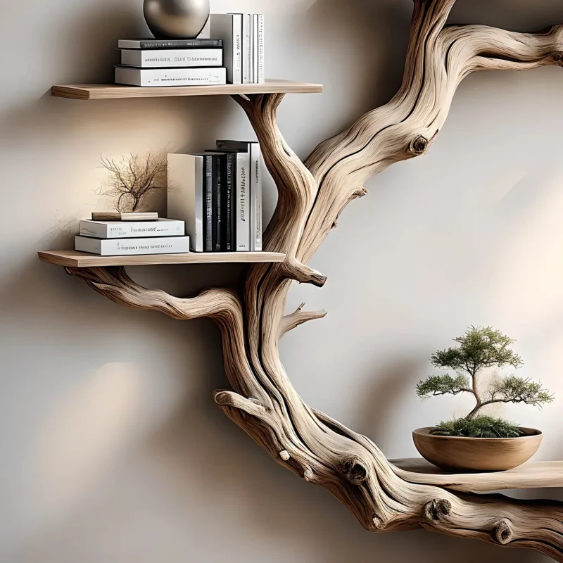 Tree branch bookshelf, handmade items, floating bookshelf, bookshelf, living room, bookshelf - Image 3