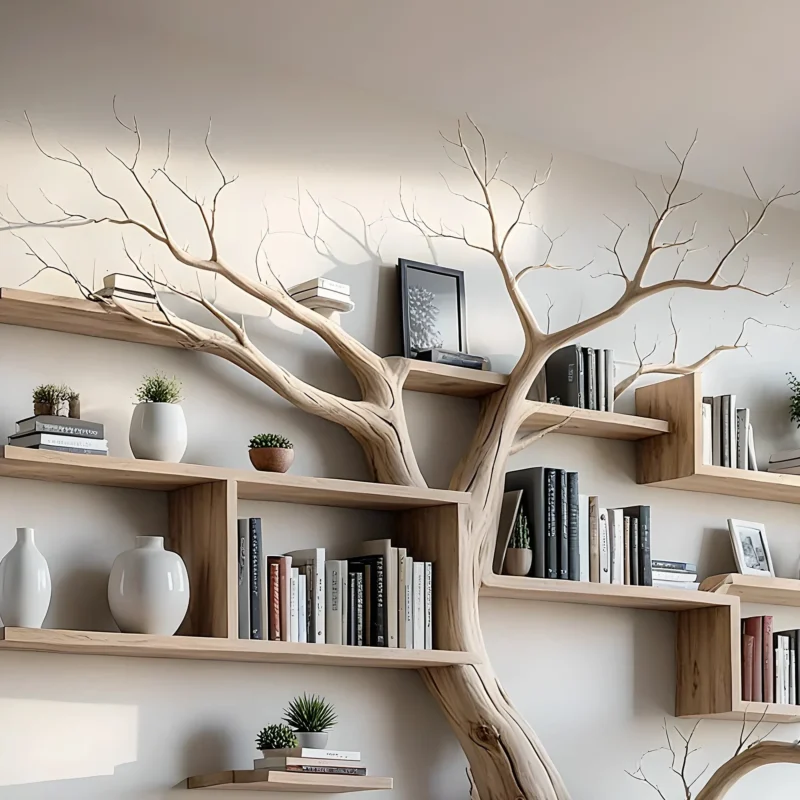 Tree branch floating shelf solid wood live edge floating corner wall shelf unique bookcase home decor . - Image 2