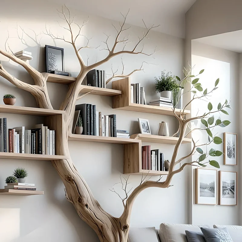 Tree branch floating shelf solid wood live edge floating corner wall shelf unique bookcase home decor . - Image 3
