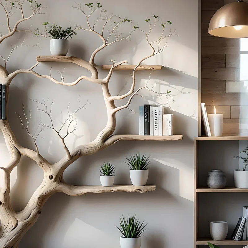 Tree branch floating shelf solid wood live edge floating corner wall shelf unique bookcase home decor. - Image 2
