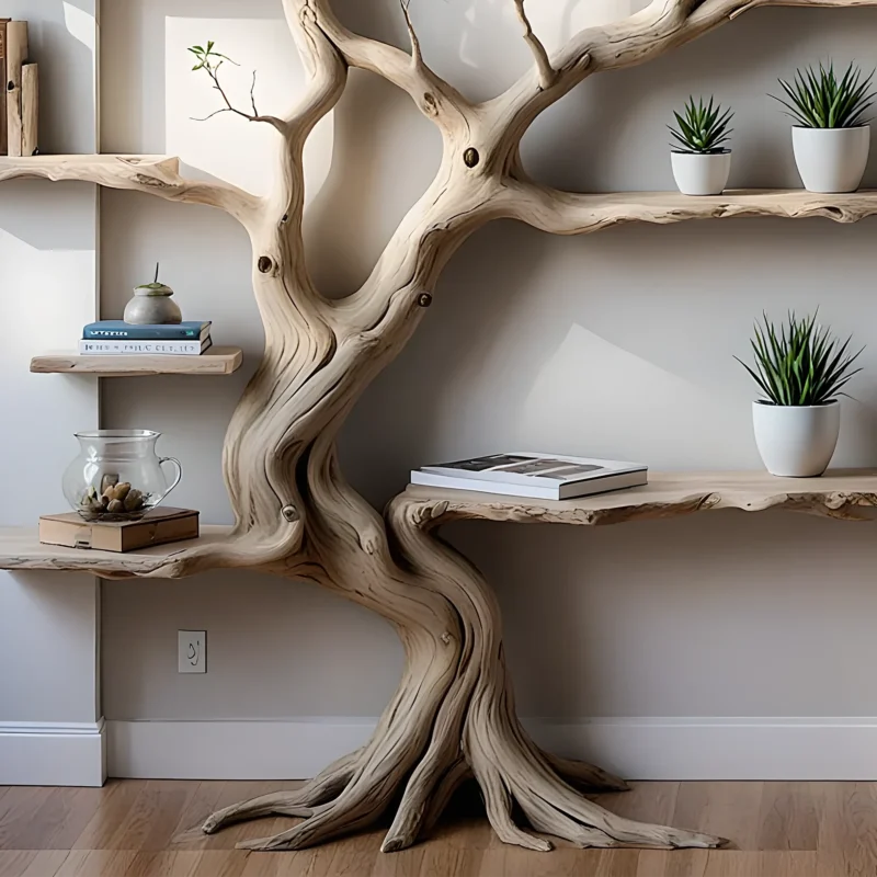 Tree branch floating shelf solid wood live edge floating corner wall shelf unique bookcase home decor. - Image 3