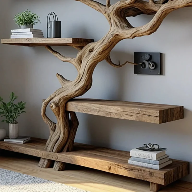 Tree branch shelf wall mount bookshelf custom bookcase driftwood shelf solid wood bookcase bookshelf decor - Image 2