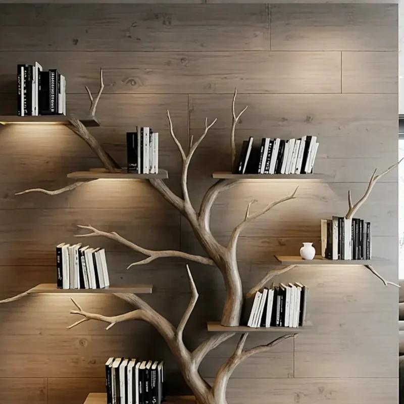 Tree Decorative Bookshelf Carved Embossed Wall Mounted Bookshelf Solid Wood Driftwood Branch Wall Shelf Art Christmas gift - Image 2