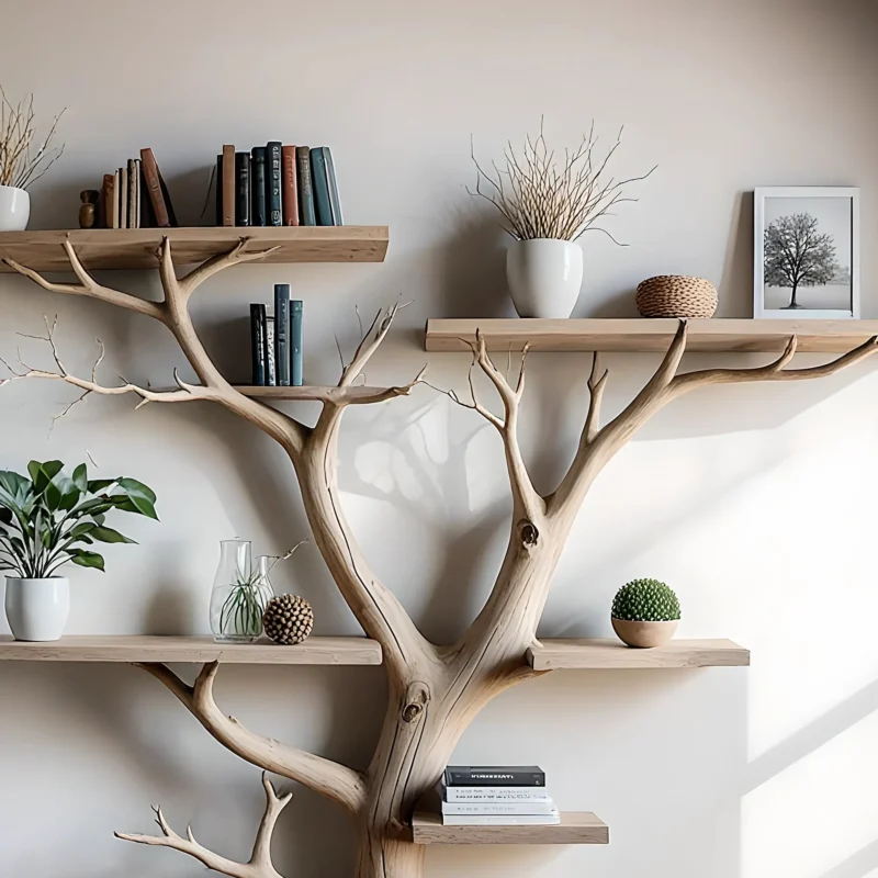 Tree floating book shelf wall mount solid wood walnut bookcase decor. - Image 2