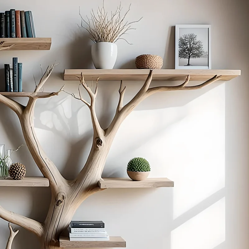 Tree floating book shelf wall mount solid wood walnut bookcase decor. - Image 3