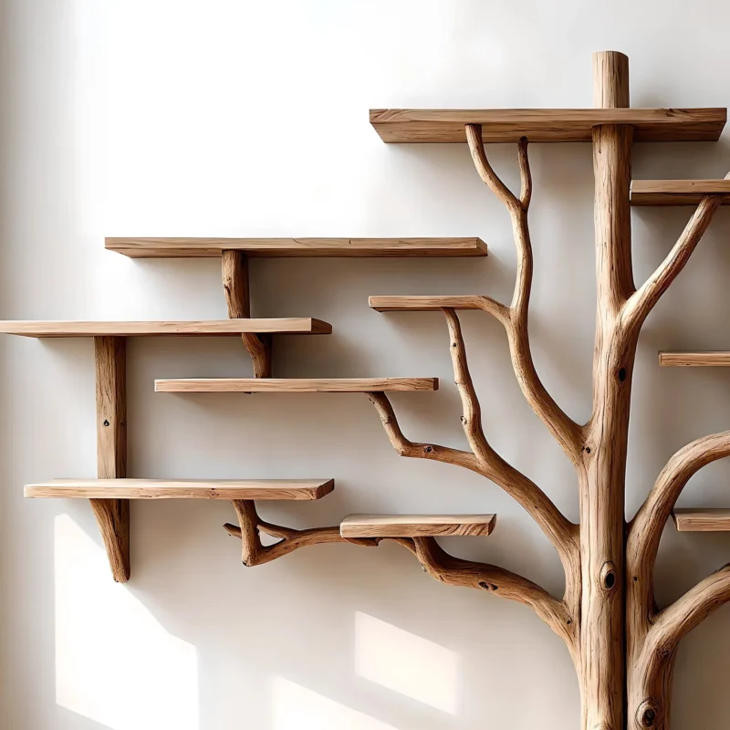 Tree shaped bookshelf, solid wood tree branch shelf, handmade wall hanging interior decoration for home - Image 2