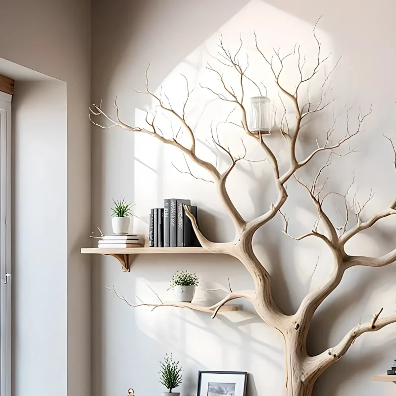 Tree shaped wall shelf, old wooden shelf. Decorative bookshelf - Image 2