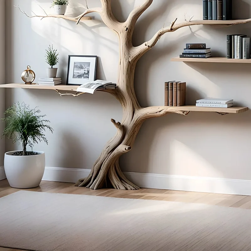 Tree shaped wall shelf, old wooden shelf. Decorative bookshelf - Image 3