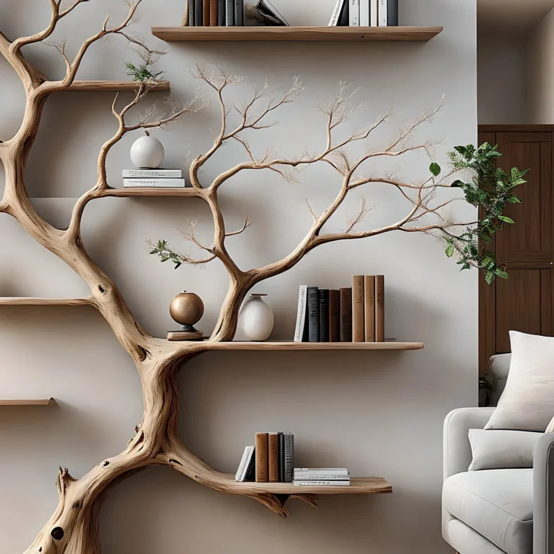Tree-shaped bookshelf for home decoration, bedroom decoration, solid wood bookshelf - Image 2