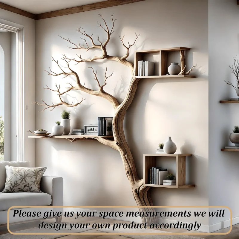 Tree-shaped bookshelf with box-shaped shelf decorates the corner of the wall - Image 2