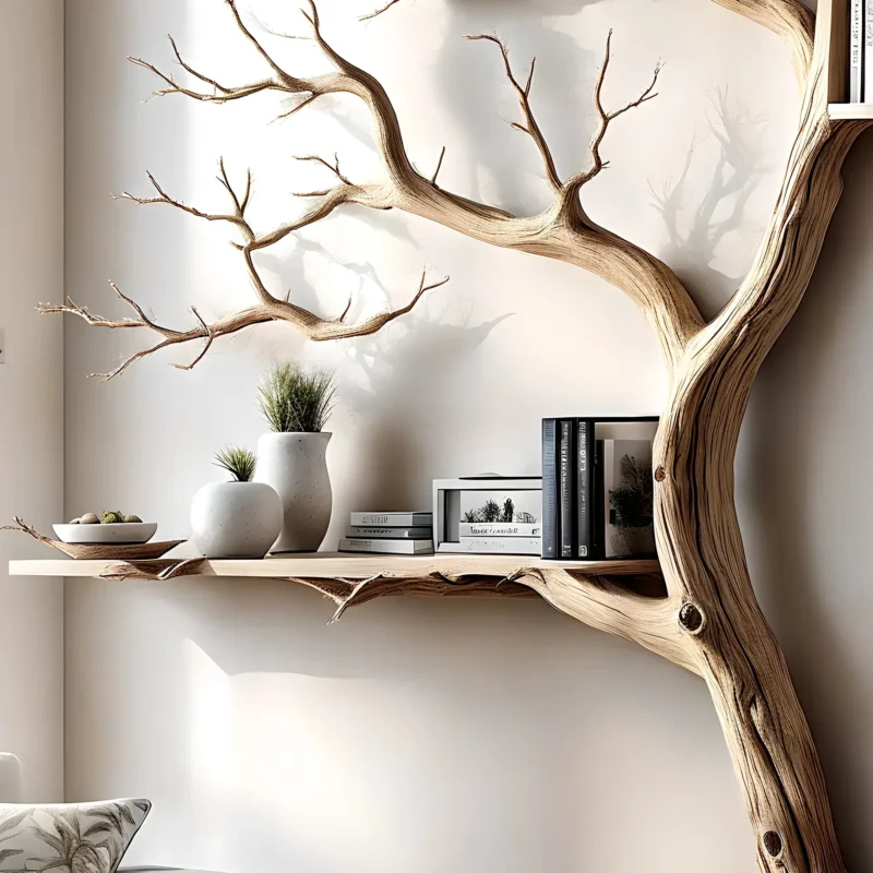 Tree-shaped bookshelf with box-shaped shelf decorates the corner of the wall - Image 3
