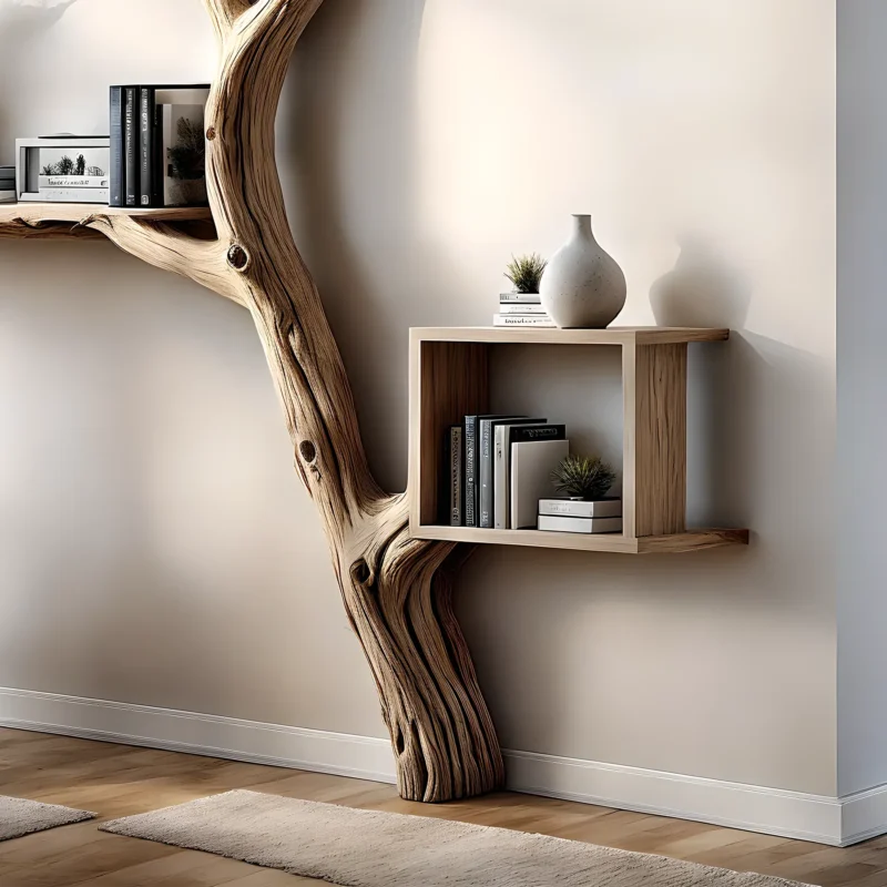 Tree-shaped bookshelf with box-shaped shelf decorates the corner of the wall - Image 4