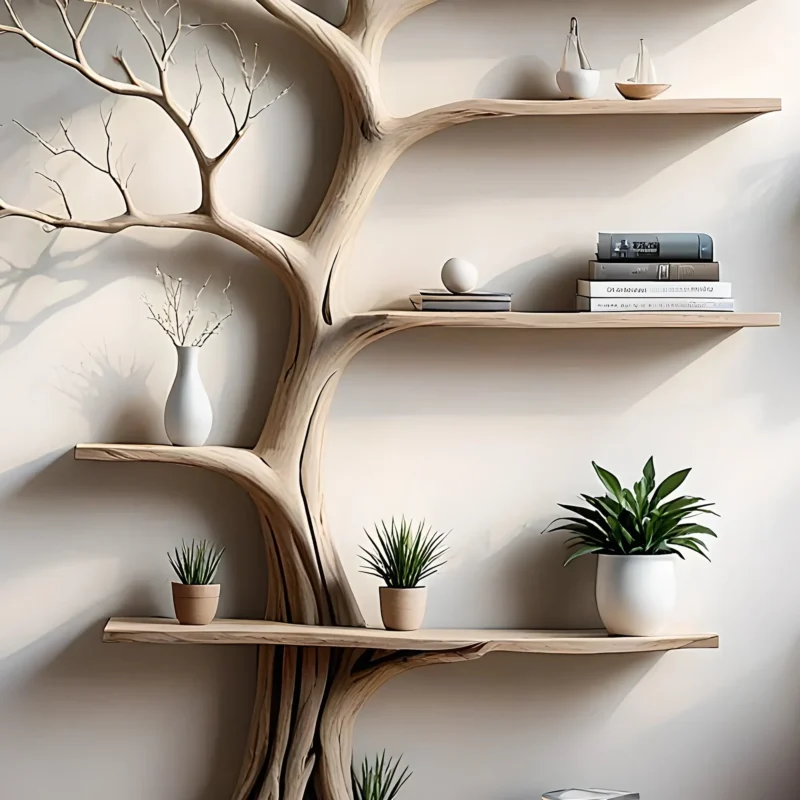 Tree-shaped bookshelf, 100% handmade, solid wood shelf, floating shelf, living room decoration shelf, natural wood shelf - Image 3